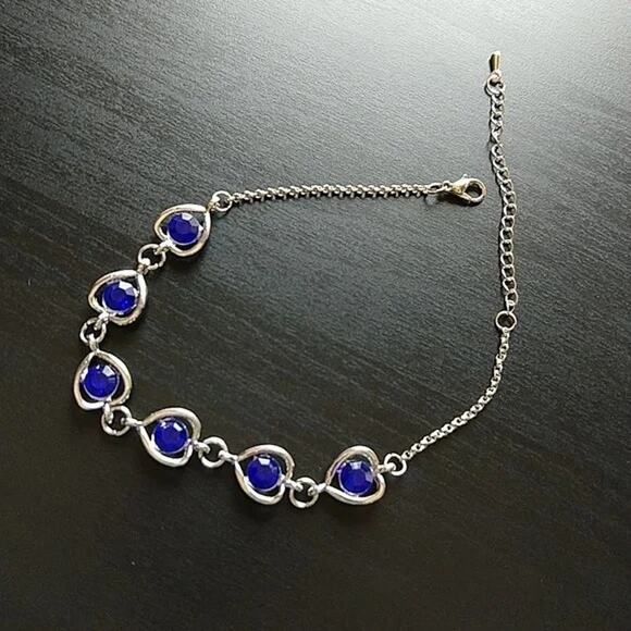 Silver and Blue Crystal Hearts Bracelet 8" - 10.5" fashion costume jewelry - Picture 2 of 7